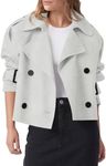 Cicy Bell Womens Cropped Trench Coat Double Breasted Notched Lapel Pea Coats Wool Blend Jacket Outerwear