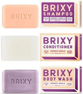 BRIXY Balancing Shampoo and Conditioner Bar Set with Moisturizing Body Wash Bar, Controls Oil & Hydrates Strands, Removes Build Up, Moisturizes Skin, All Hair Types, pH Balance, Color Safe, Vegan