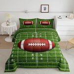 American Football Comforter Set Twin,Football Field Abstract Bedding Set 2pcs for Kids Teens Boys Girls Adults Room Decor, Soccer Sport Game Quilt Set Green Brown Duvet Insert with 1 Pillowcase