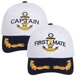 ZUYYON 2 Pcs Captain Hat and First Mate Hat Set Matching Skipper Boating Baseball Caps Nautical Marine Sailor Embroidered Hat, White, One Size