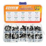 HUAREW 10 Values 250 Pcs Transistors NPN BC337 C1815 S8050 2N2222 2N2907 2N3904 PNP A1015 BC327 S8550 2N3906 BJT Bipolar Junction Transistor Assortment Kit