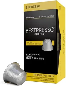 Bestpresso Coffee for Nespresso Original Machine 120 Aluminum pods Certified Genuine Espresso Espresso Blend (Medium Intensity) Pods Compatible with Nespresso Original 60 Days Satisfaction Guarantee