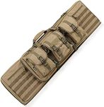 Double Rifle Bag,Rifle Storage Case Backpack Soft Padded Tactical Carbine Gun Bag Pistol Airsoft Sniper Shotgun Long Gun Bag,Lockable,with Magazine Pockets and Accessory Pouches,Khaki-46 x12