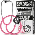 Vive Precision Dualhead Stethoscope - Dual Head Diaphragm Bell for Nurses, ER, Cardiology, Veterinary, Fetal Pediatrics Blood Pressure Kit - Double Barrel Chestpiece Device For Doctors, Students
