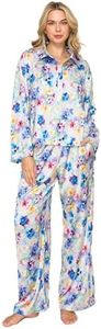 Badgley Mischka Floral Silky Satin Long Sleeve and Wide Leg Pajama Set
