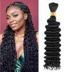 LDHAIRLD Human Braiding Hair For Boho Braids Curly Human Hair Braiding Hair Full Bulk Human Hair For Braiding Wet Wavy No Weft Micro Hair Extensions Natural Black 20 Inch