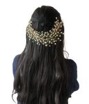 Samyak Women Crystal Pearl Hair Vine Tiara Headband Headdress Hair Jewellery/Hair Pin/Bun Clip For Bridal Wedding Functions Bridesmaid (Peach)