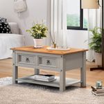 Corona Grey Wax Coffee Table with 2 Drawers & Shelf