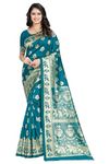 C J Enterprise Women’s Pure Kanjivaram Soft Silk Saree Banarasi Design Wear Pattu Sarees Latest Party Cotton Sari collections With Blouse Piece for Wedding sadi new 2024 (Pari9016) (Peacock Blue)