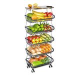 CXTRYN Fruit Vegetable Basket for Kitchen, 6 Tier Stackable Fruit Vegetable Storage Baskets with Wheels, Metal Wire Storage Basket Organizer Cart for Kitchen, Pantry, Bathroom