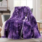 MAXEVE Electric Heated Throw Faux Rabbit Fur Blanket with 6 Heating Levels & 10H Auto Off, Fast Heating Warm Cozy Sherpa Washable Blanket with Over-Heat Protection, ETL Certification, Purple
