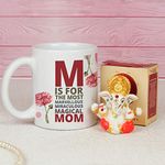 TIED RIBBONS Mothers Day Gift Hamper For Mom Mother In Law Mummy Women Wife - Printed Ceramic Coffee Mug With Mini Ganesh Idol Statue Showpiece - Anniversary Birthday Gifts, 325 ML