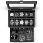 Vlando 10-Slot Watch Box, 2-Tier Watch Display Case, Lockable Watch Case with Glass Lid,Jewelry Box for Men,Black