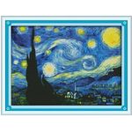 Maydear Full Range of Embroidery Starter Kits Stamped Cross Stitch Kits Beginners for DIY Embroidery kit - Starry Night of Van Gogh