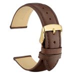 WOCCI 18mm Vintage Leather Watch Strap with Gold Buckle, Replacement Band (Dark Brown)