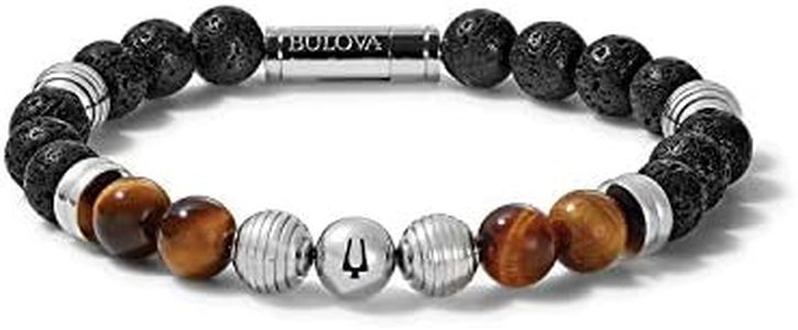 Bulova Jewelry Men's Classic Beaded Bracelet with Cylinder Clasp, Medium, Metal