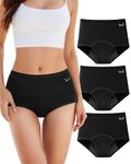 TANSTC Period Pants for Women, 60ML Absorbency Heavy Flow Leakproof Cotton Menstrual Knickers, Soft Breathable High Waist Underwear with Extra Protection, Postpartum Washable, Pack of 3 Black
