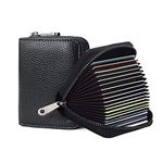 Joyzzz Accordion Card Holder Wallet, 20 Rfid Blocking Accordion Wallet with Zipper, Card Slots Credit Card Holder Wallet, Multiple Credit Card Holder, Leather Small Card Holder for Men Women, Black, 复古