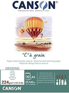 Canson "C à Grain A3 224g White Drawing & Sketching Paper Pad, 30 Sheets, Fine Grain Texture, Glued on Short Side, Ideal for Professional Artists