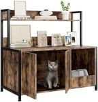 Litter Box Enclosure, Cat Litter Box Furniture with Removable Divider, Large Hidden Litter Box Furniture, Wooden Cat House, End Side Table, Rustic Brown