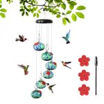 Wind Chimes Hummingbird feeders for Outdoors Hanging ant and bee Proof - Never Leak Hand Blown Glass Hummingbird Feeder - Perfect Garden Decor for Outside