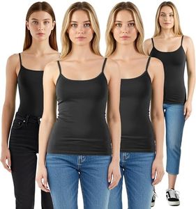 Emmalise Women's Basic Short Camisole Adjustable Strap Layering Cami Tank Top (4Pk 4 Black, Medium)