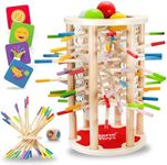 Nene Toys BALLFALL, 4-in-1 Montessori Game with Colorful Sticks, Dice & Cards for Kids 3+ Years Old - Wooden Tower Game for Boys Girls Ages 3-9, Educational Family Game for Cognitive Development