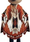 Jawint Women Vintage Tribal Knitted Cardigan Sweater Coat Western Casual Open Front Outwear with Pocket, Dark Orange, Large