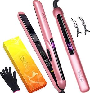 ANGENIL Ceramic Flat Iron Hair Straightener and Curler 2 in 1, Dual Voltage Hair Straightening Curling Iron, Professional Flat Iron 1 Inch Tourmaline Ceramic Hair Straighteners for Women Gift