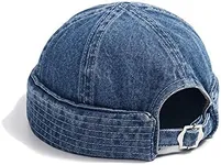 CLAPE Brimless Hats for Men Womens Skullcap Mens Vintage Docker Beanie Cap Washed Cotton Rolled Cuff Harbour Hat Solid Watch Hat (GD59-Denim Blue)