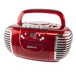 Groov-e Retro Boombox CD Player with Cassette, FM Radio Tuner, 3.5mm AUX in Socket for Smartphones & LED Display - Red, GVPS813/RD