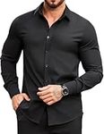 COOFANDY Mens Shirts Slim Fit Business Work Dress Shirt Casual Long Sleeve Button Down Formal Shirts Black XXL