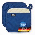 LauterSchutz® 1 pair of pot holders made of (recycled) cotton - With handle pocket and fleece lining (Blue)