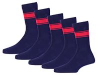 RC. ROYAL CLASS Kv(Kendriya Vidyalaya) School Pure Cotton Calf Length Socks For Boys & Girls-Navy Blue With Red Stripes(Pack Of 5 Pairs)(8-9 Years)