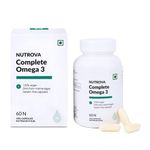 NUTROVA Complete Omega 3 Vegan and Gelatin-Free 60 capsules with Marine Algal Extract Containing 17% vegan-sourced DHA – Supports Cardio Health, Skin & Hair etc - Ideal for Vegans & Vegetarians