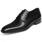 GIFENNSE Men's Handmade Leather Modern Classic Lace up Leather Lined Perforated Dress Oxfords Shoes, Black-2, 12