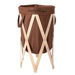 HOKIPO Laundry Basket Large 80-Litre European Pattern Laundry Hamper Cloth Bag with Foldable Wooden Stand Support.(Brown)