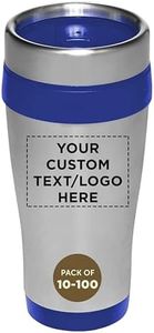 Custom Insulated Stainless Steel Travel Mugs 16 oz. Set of 10/50/100, Personalized Bulk Pack - Perfect for Coffee, Soda, Other Hot & Cold Beverages - Blue