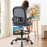 AtHope Drafting Chair, Tall Office Chair Ergonomic Standing Desk Chair,with Adjustable Footrest Ring, 3D Lumbar Support, Flip-up Armrests, Swivel Desk Stool for Drawing Working (Dark Gray)