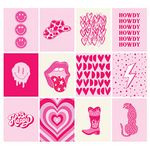 WOONKIT 12 set Preppy Room Decor Aesthetic, Hot Pink Stuff, College Dorm Decor, Trendy Cute Bedroom Home Office Living Posters, Teen Girl Wall Art Prints, Collage Kit, Pictures (B - PREPPY PINK)