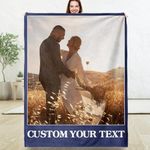 EOBIBIFUN Custom Blanket with Picture, Personalized Throw Blankets with Photos Text, Customized Photo Blanket for Friend Mom Dad, Personalized Gifts for Birthday Anniversary (1 Photo)