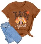 MEESHEEP Thanksgiving Shirt Women Turkey Squard T Shirts Fall Thankful Grateful Short Sleeve Tops Brown