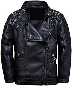 LAUSONS Boys Studded Faux Leather Jacket Children Motorcycle Leather Coat 3-12 Years, Black, 13-14 Years