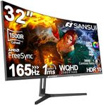 SANSUI 32-Inch Curved Gaming Monitor WQHD 2560 x 1440 165Hz Curved 1500R -1ms(OD), HDR, 300nits, sRGB 125%, DCI-P3 95%, FreeSync, HDMI2.1(TMDS) x2, DP1.2x2(ES-G32C3 DP Cable Included)