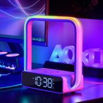 AGEK Bedside Lamp Wireless Charger, LED Table Lamp with Alarm Clock Dimmable RGB Bedroom Lamp for Kids Touch Control Reading Night Light for Bedroom, Living Room, Office