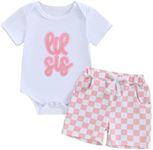 JLKGICF Toddler Baby Girl Clothes Summer Short Sleeve Letter Shirt Casual Shorts Big Sister Little Sister Matching Outfits, White Lil Sis, 6-12 Months