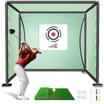 YUNIC Golf Driving Cage with Steel Frame, Golf Nets for Backyard Driving for Full Swing and Chipping Practice Indoor Outdoor (Green, 10'(W) x10'(H) x10'(D))