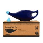 HealthGoodsIn - Ceramic Neti Pot, Dishwasher Safe, Premium Handcrafted with 2 Silicone Nozzle and Salt for Sinus - 225 Ml. Capacity