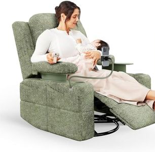 MAMAZING Rocking Chair Nursery with Adjustable Armrests, Electric Glider Recliner Nursery Chair for Breastfeeding, Power Swivel Recliner Chair with USB Port and Storage, FSC Certified (Moss, Fabric)