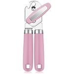 Rainspire Can Opener Manual Handheld Strong Manual Can Opener Smooth Edge Cut, Can Opener Heavy Duty, Comfortable Soft Handle, Built-in Bottle Opener, Pink